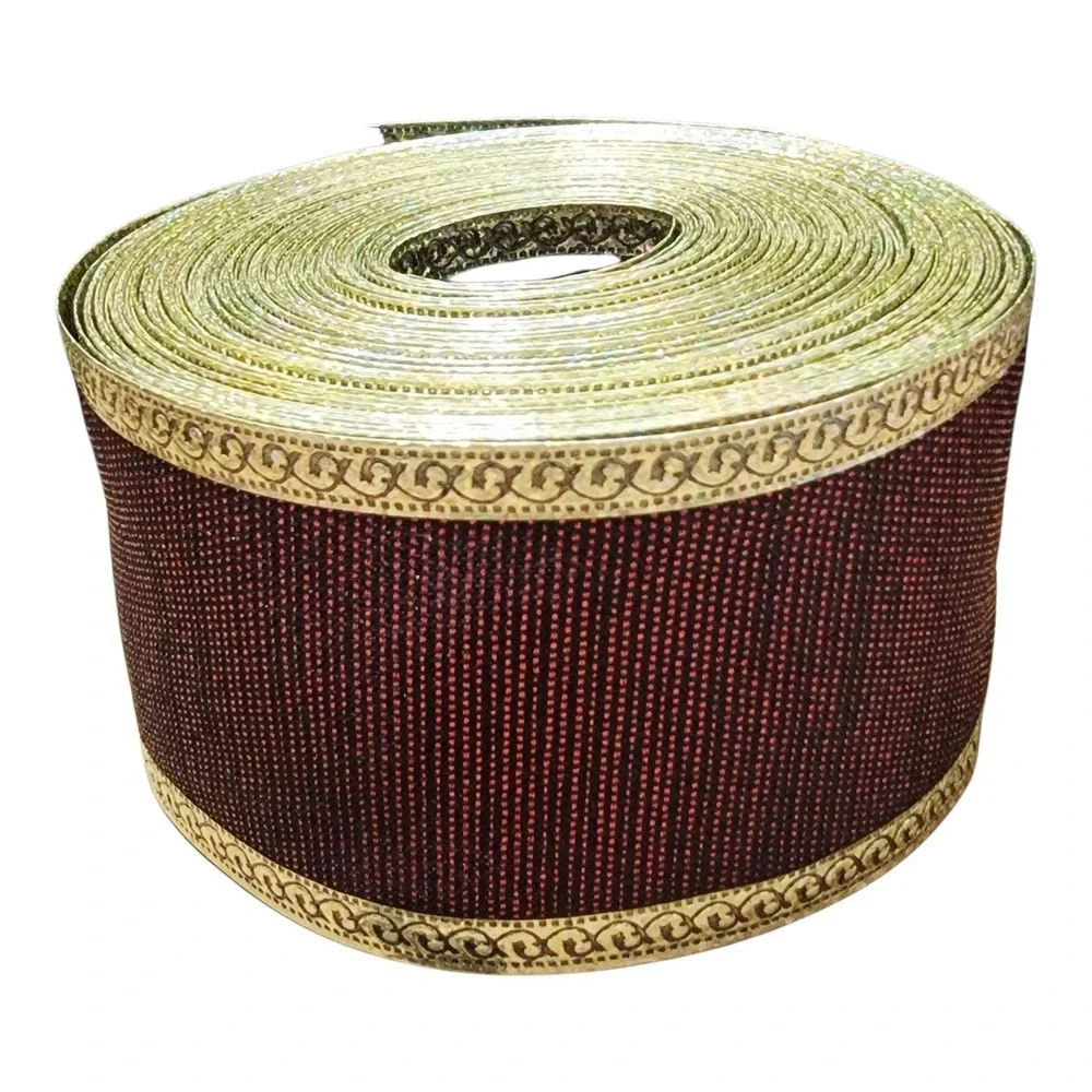 SWC Burgundy Gold Metallic Wired Ribbon Lot 3 2.5